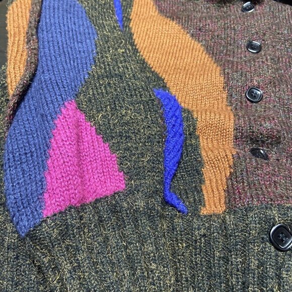 Vintage Hudson Bay 80s Wool Knit Long Textured Cardigan 3D Textured Mod Loud L - Picture 9 of 10